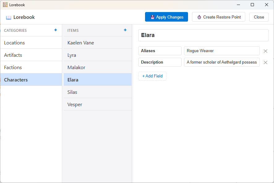RuneQuilt Lorebook window