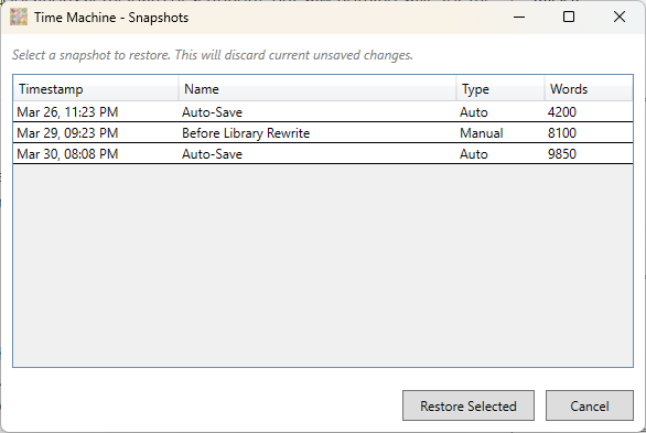 RuneQuilt Time Machine window